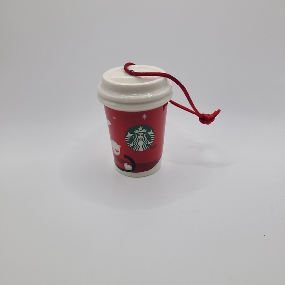 Starbucks Other - Starbucks 2.5” Ceramic Christmas Ornament Red Holiday To Go Cup Dog on Sled